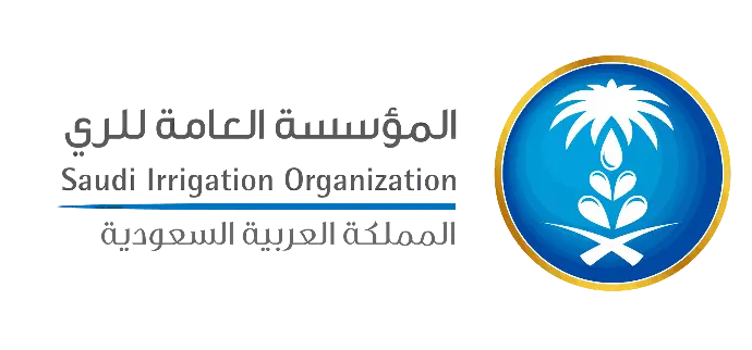 Logo featuring a blue circle with a palm tree and crossed swords, accompanied by Arabic and English text.